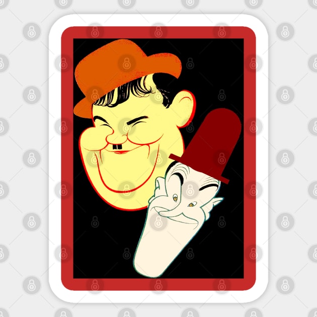 Laurel and Hardy Vintage Comic Caricature Print Sticker by posterbobs